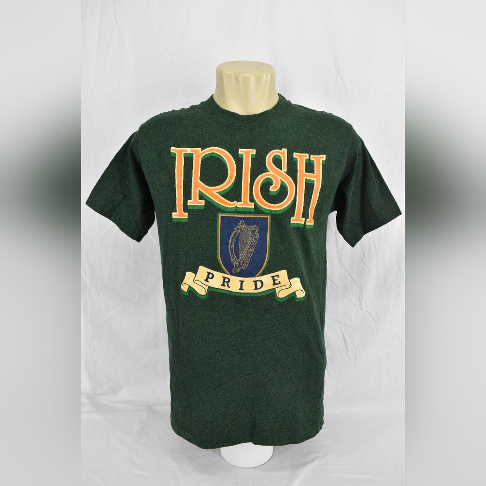 Vintage 90's Fruit Of The Loom Printed T-Shirt Irish Pride,Color:Green,Size:M